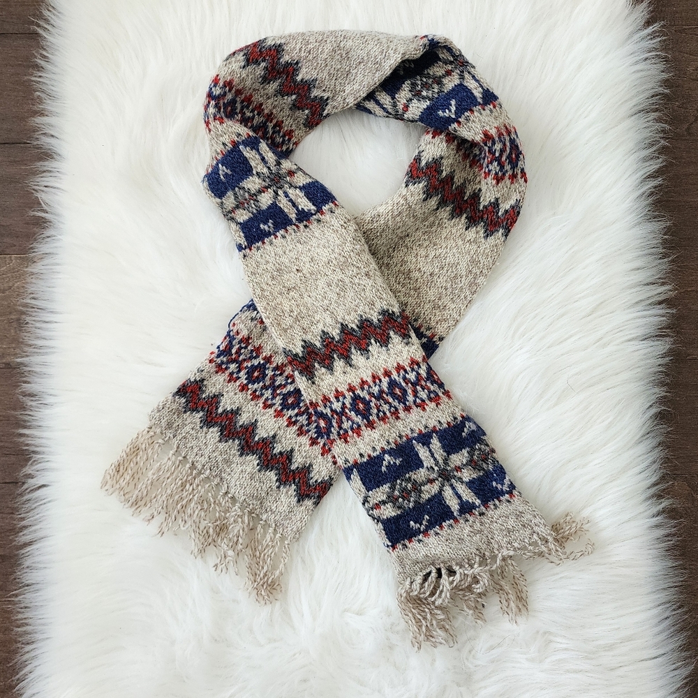 VTG Eddie Bauer Fair Isle Wool Scarf - 70s/80s USA